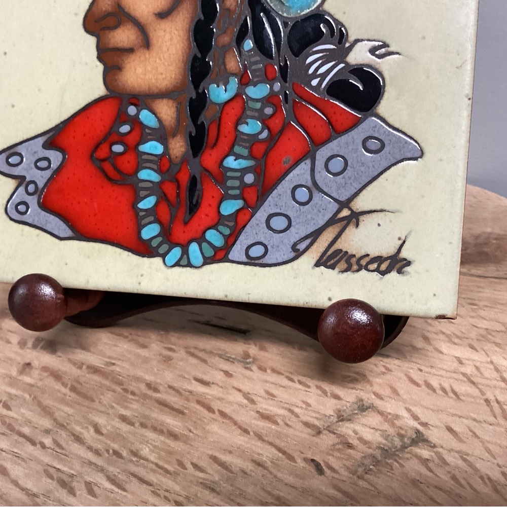 🔴 Vintage - Artist Cleo Teissedre - Kiln Fired - Hand Painted - Ceramic Tile - Picture 3 of 14